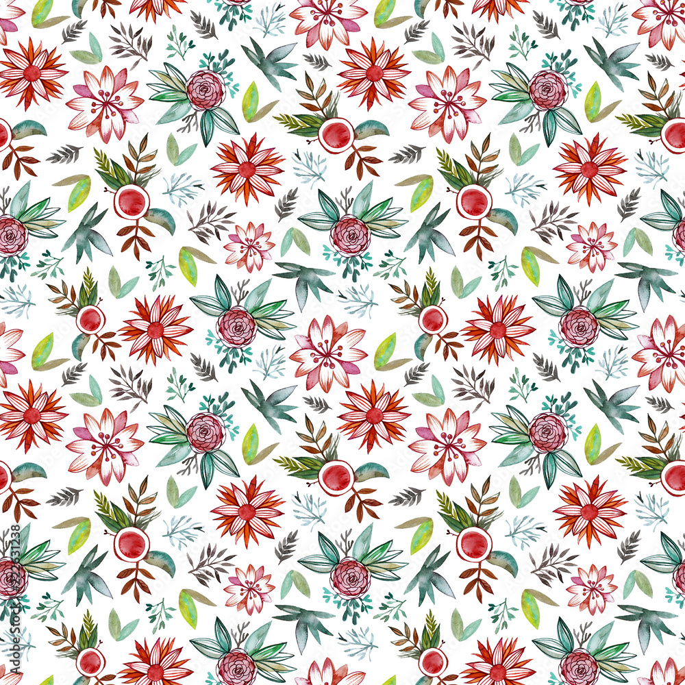 Seamless pattern with abstract watercolor flowers. Watercolor ornament.