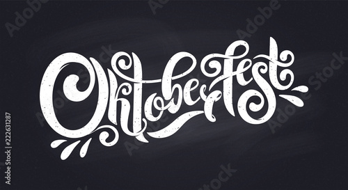 Oktoberfest handwritten lettering header. Oktoberfest typography title vector design Chalk logotype.