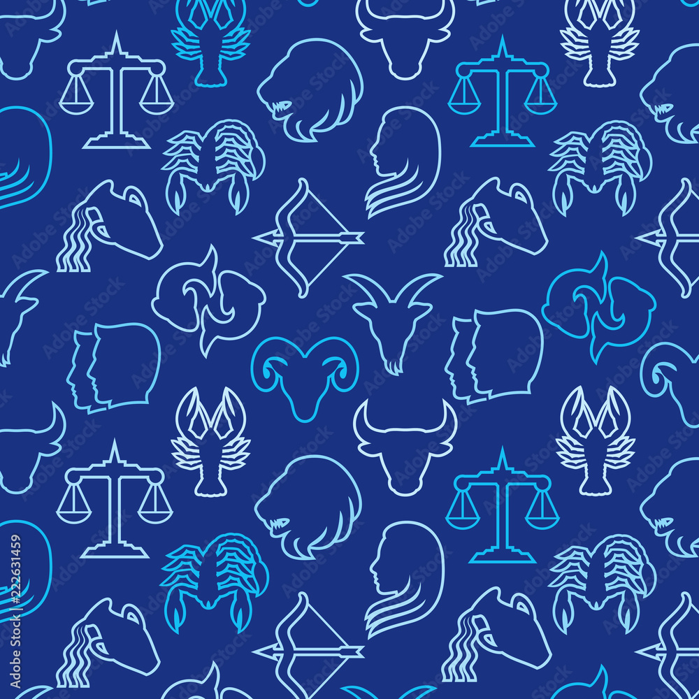 Background pattern with Zodiac signs (Horoscope symbols wallpaper, Astrology design) 