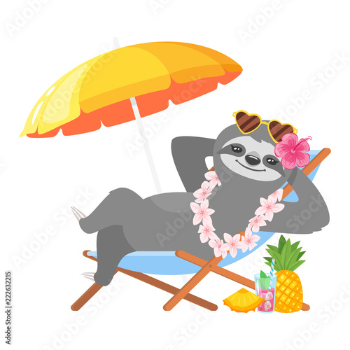 sloth character resting on beach 