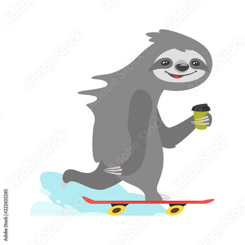 sloth character riding skateboard