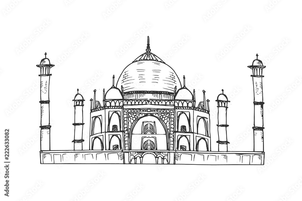 Taj Mahal in flat style isolated on white background.