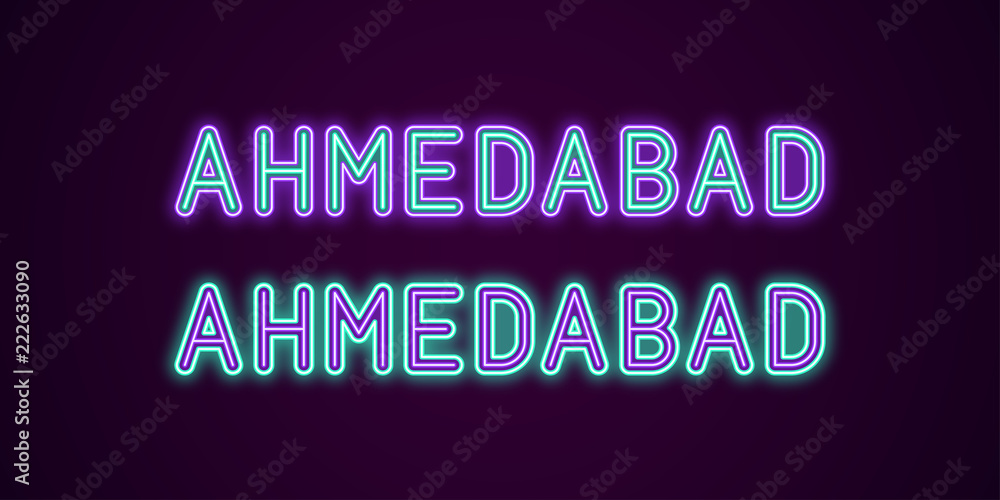 Obraz premium Neon name of Ahmedabad city in India