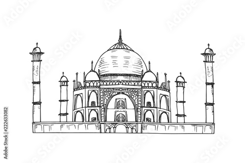 Taj Mahal in flat style isolated on white background.
