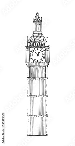 Big Ben in flat style isolated on white background.