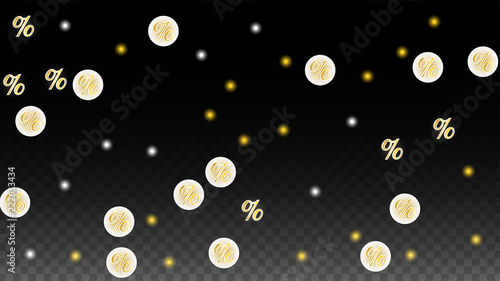 Luxury Vector Gold Percentage Sign Confetti on Transparent. Percent Sale Background. Business, Economics Print. Discount Illustration. Promotion Poster. Black Friday Banner. Special offer Template.