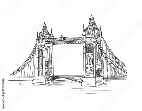 Tower Bridge in flat style isolated on white background.