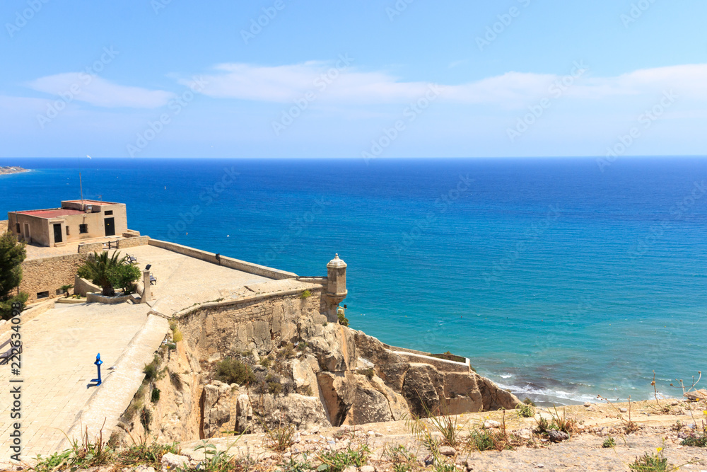 View from watchtower of Santa Barbara Castle to Alicante coastline, Spain