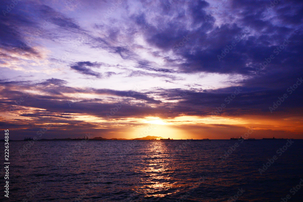 Beautiful sky twilight in sunset on the sea 