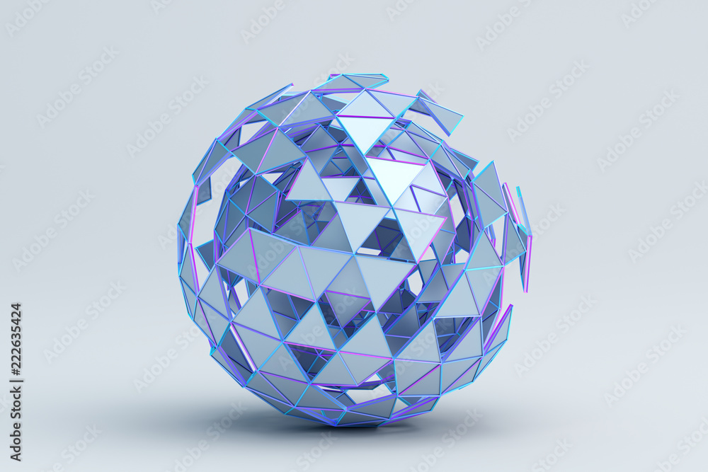 Abstract 3d rendering of polygonal sphere. Geometric shape, futuristic modern background design for poster, cover, branding, banner, placard. Abstract 3d rendering of polygonal sphere. Geometric shape, futuristic modern background design for poster, cover, branding, banner, placard.