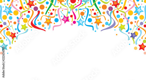 background design with party streamers and confetti (festive design, celebration background)