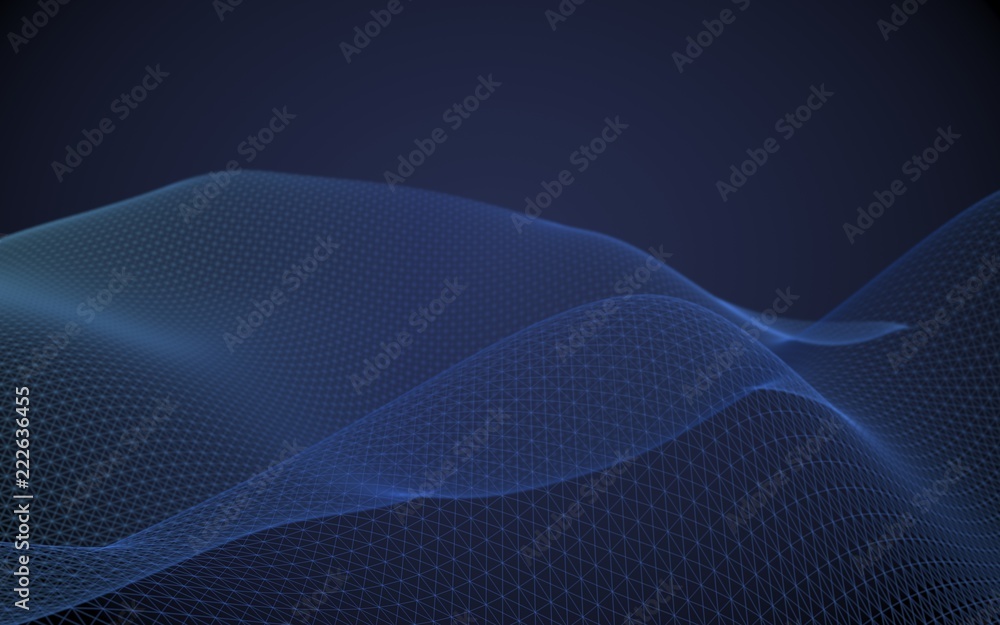 Abstract landscape on a blue background. Cyberspace grid. Hi-tech network. 3d technology illustration. 3D illustration Abstract landscape on a blue background. Cyberspace grid. Hi-tech network. 3d technology illustration. 3D illustration