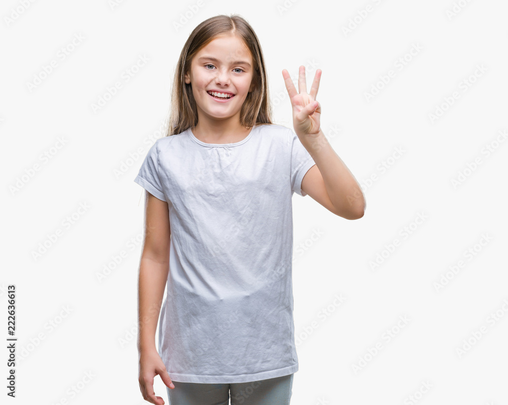Young beautiful girl over isolated background showing and pointing up with fingers number three while smiling confident and happy. Young beautiful girl over isolated background showing and pointing up with fingers number three while smiling confident and happy.