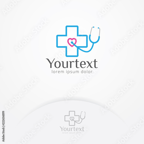 Health heart stethoscope logo design, Logo of heart health and body care with a stethoscope. Medical logo template