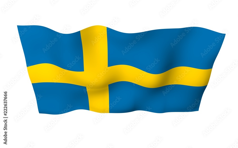 The flag of Sweden. Official state symbol of the Kingdom of Sweden. A blue field with a yellow Scandinavian cross that extends to the edges of the flag. 3d illustration The flag of Sweden. Official state symbol of the Kingdom of Sweden. A blue field with a yellow Scandinavian cross that extends to the edges of the flag. 3d illustration