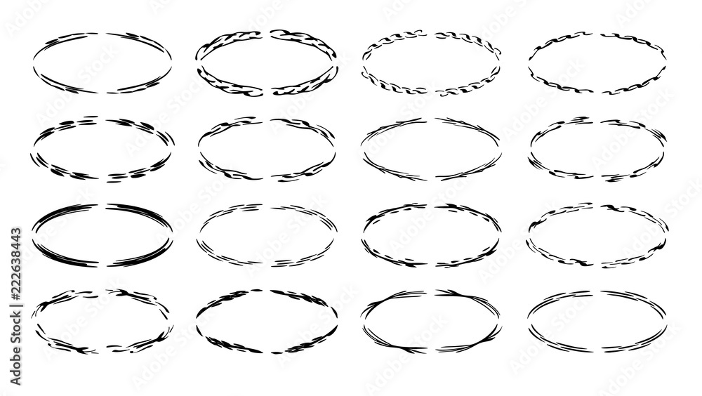 Fototapeta premium Set of black oval empy grunge frames. Vector illustration.