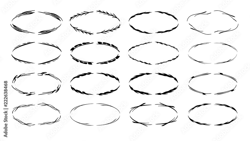 Fototapeta premium Set of black oval empy grunge frames. Vector illustration.