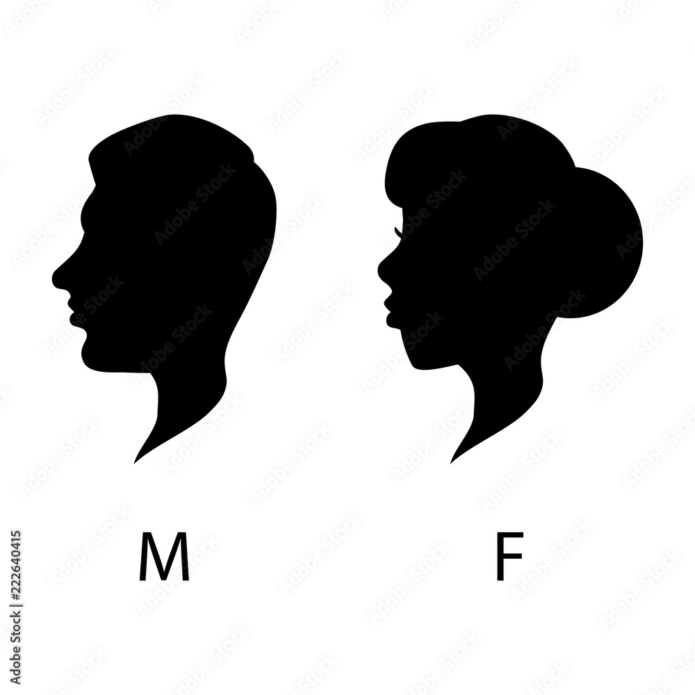 Male and female wc head silhouette signs.