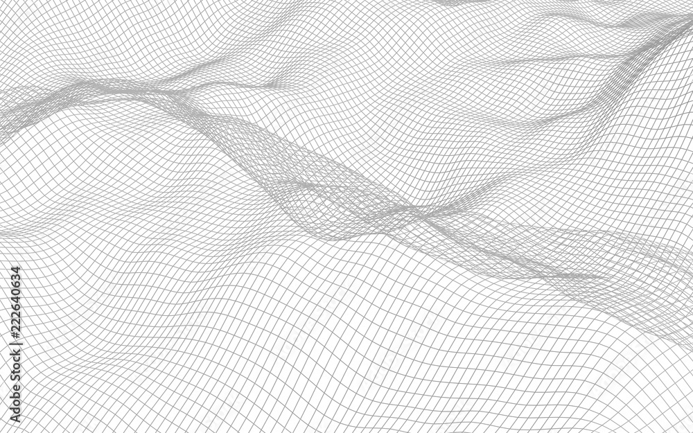 Abstract landscape on a white background. Cyberspace grid. Hi-tech network. 3d illustration