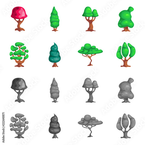 Vector illustration of tree and nature icon. Set of tree and crown vector icon for stock.