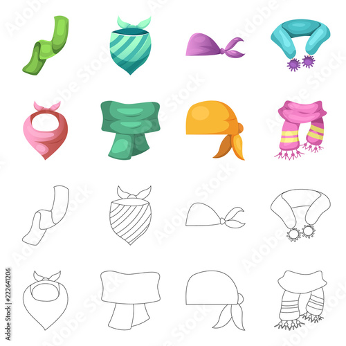 Vector illustration of scarf and shawl logo. Set of scarf and accessory stock vector illustration.