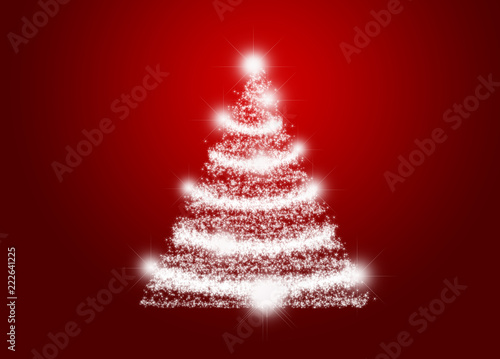Fondo rojo con pino iluminado de navidad.