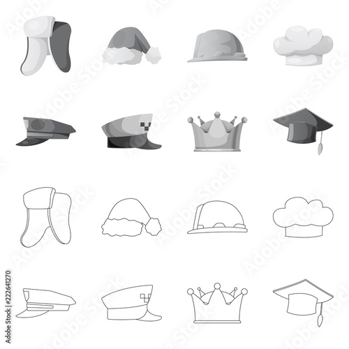 Isolated object of headgear and cap logo. Collection of headgear and accessory stock vector illustration.