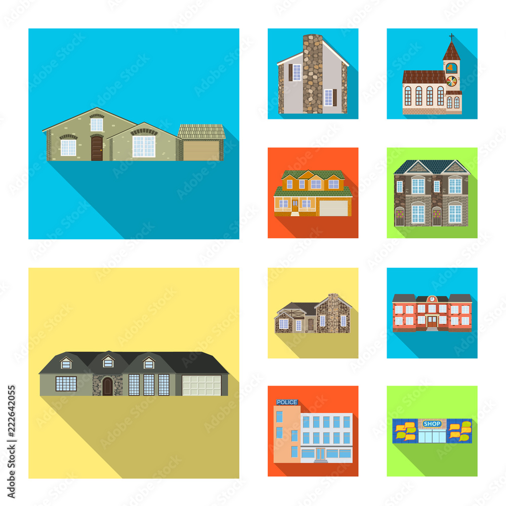 Isolated object of building and front logo. Set of building and roof stock vector illustration.