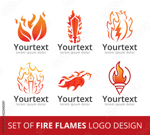 Set of fire flame logo, Collection of logo designs with fire symbol. Various fire symbols and logo design elements