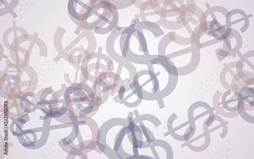 Multicolored translucent dollar signs on white background. Red tones. 3D illustration