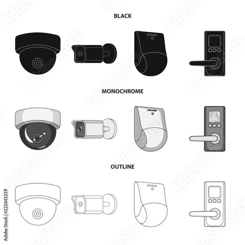 Vector illustration of cctv and camera sign. Set of cctv and system stock vector illustration.