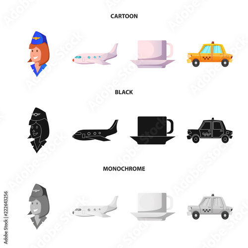 Vector design of airport and airplane sign. Set of airport and plane stock vector illustration.