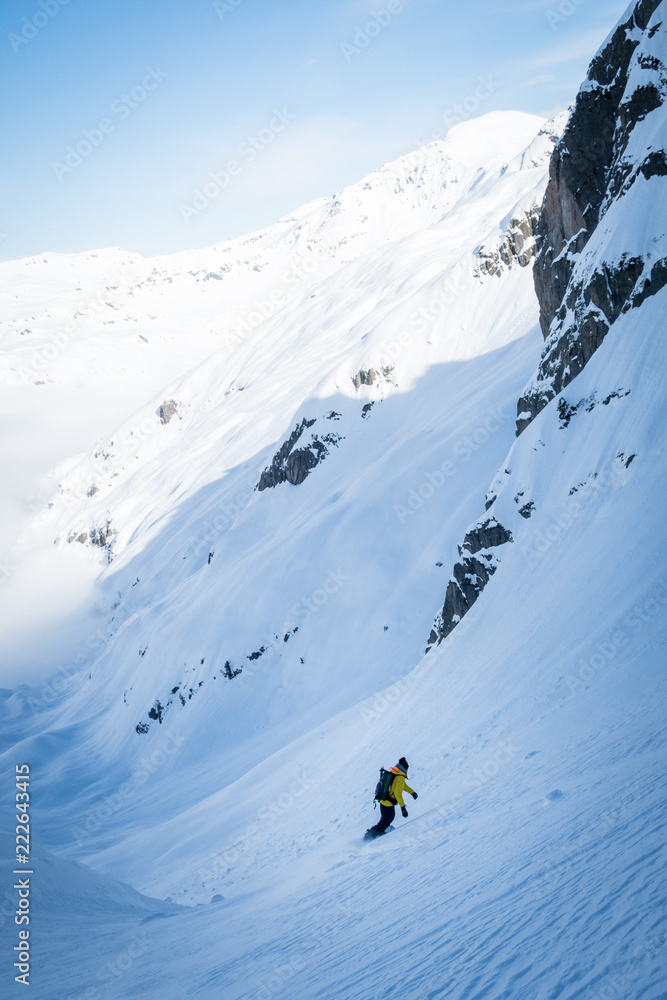 backcountry snowboarder in chamonix
