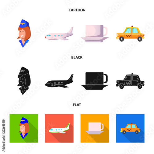 Vector design of airport and airplane sign. Collection of airport and plane vector icon for stock.