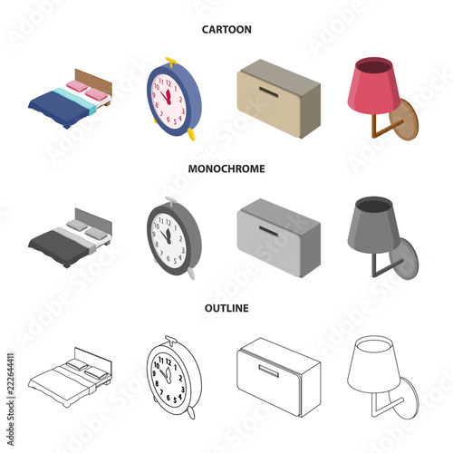 Vector illustration of bedroom and room sign. Collection of bedroom and furniture stock symbol for web.