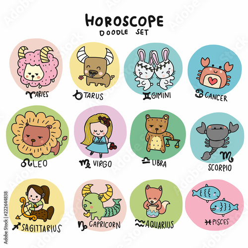 Cute horoscope doodle set cartoon vector illustration