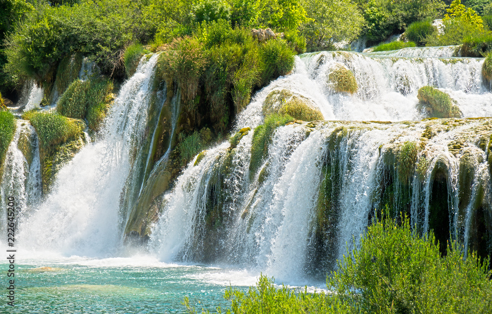 Fototapeta premium Beautiful view of waterfall in KRKA national park, Croatia.