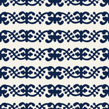 Woodblock printed indigo dye seamless ethnic floral pattern. Traditional oriental ornament of India Kashmir, vines wave motif, navy blue on ecru background. Textile design.