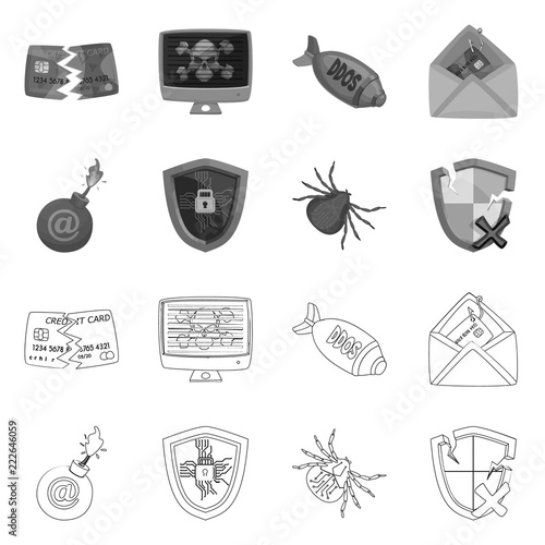 Vector illustration of virus and secure symbol. Collection of virus and cyber stock symbol for web. photo