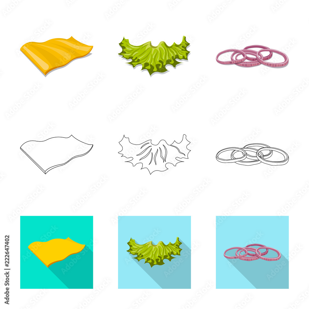 Vector design of burger and sandwich icon. Set of burger and slice vector icon for stock.