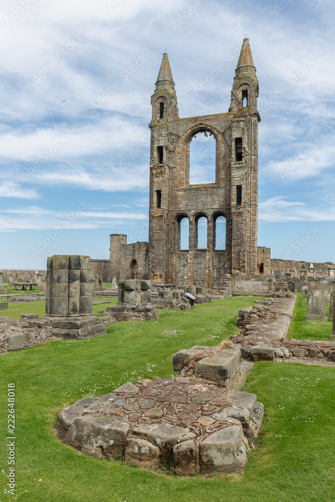 Graveyard with tombstones near foundations of ruin St Andrews Cathedral ,Scotland Graveyard with tombstones near foundations of ruin St Andrews Cathedral ,Scotland