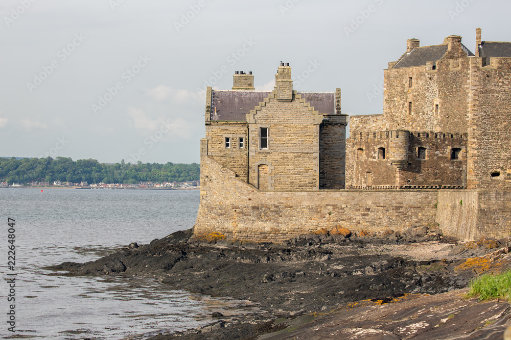 Blackness castle at Scottish coast Firth of Forth with low tide