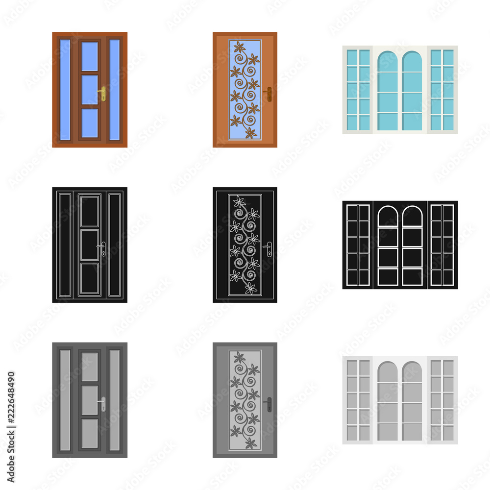 Vector illustration of door and front sign. Collection of door and wooden stock vector illustration.