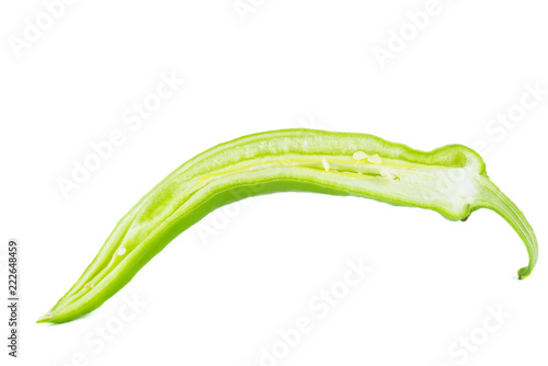 Half of green hot chili pepper isolated on white background