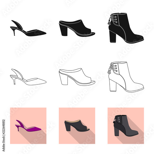 Vector design of footwear and woman icon. Collection of footwear and foot stock symbol for web.