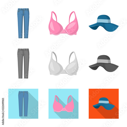 Vector design of woman and clothing symbol. Set of woman and wear stock vector illustration.