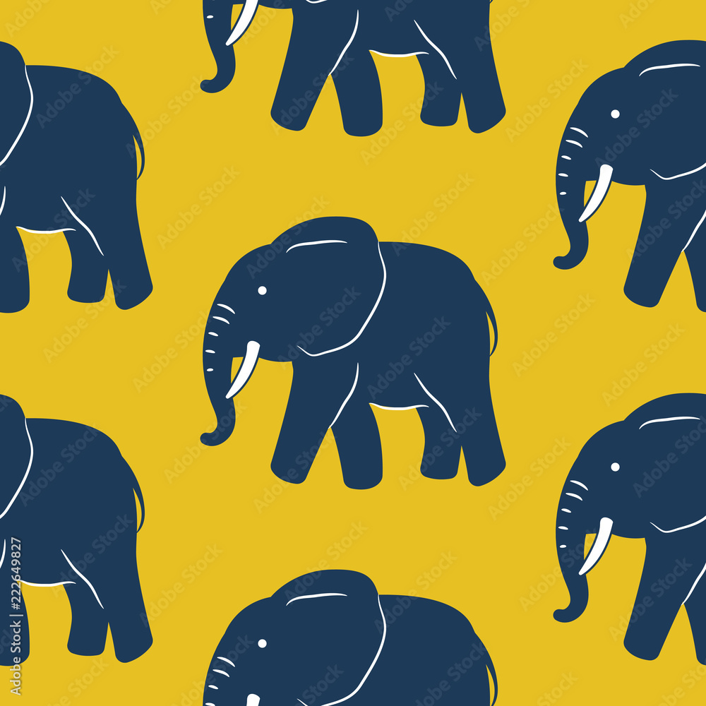Blue elephants with yellow background