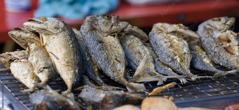 Grilled fish. Street food. Thailand.