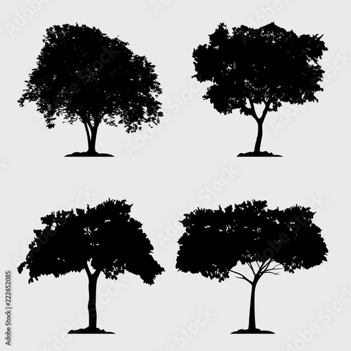 vector black trees icon set