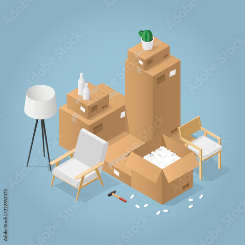 Isometric Boxes And Chair I(llustration 